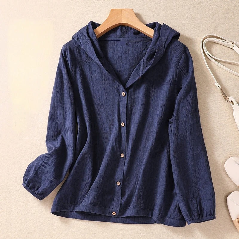 Lightweight Button Front Hooded Top Stylish For Women | Sorella