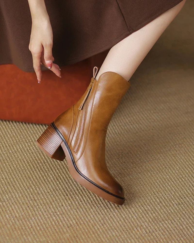 Classic elegant heeled leather ankle boots for women | Valorine -15