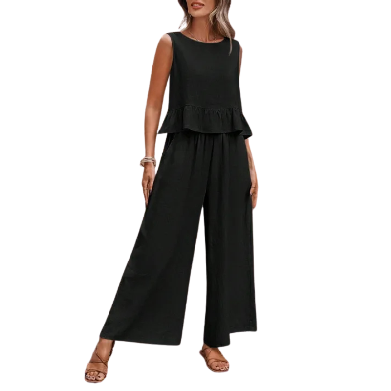 Ruffle Hem Tank Top And Wide Leg Trousers Set Stylish For Women | Elenora