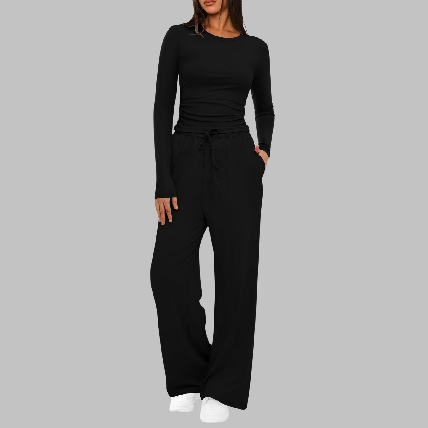 Casual Long Sleeve Top And Wide Leg Trousers Set Stylish For Women | Eloria