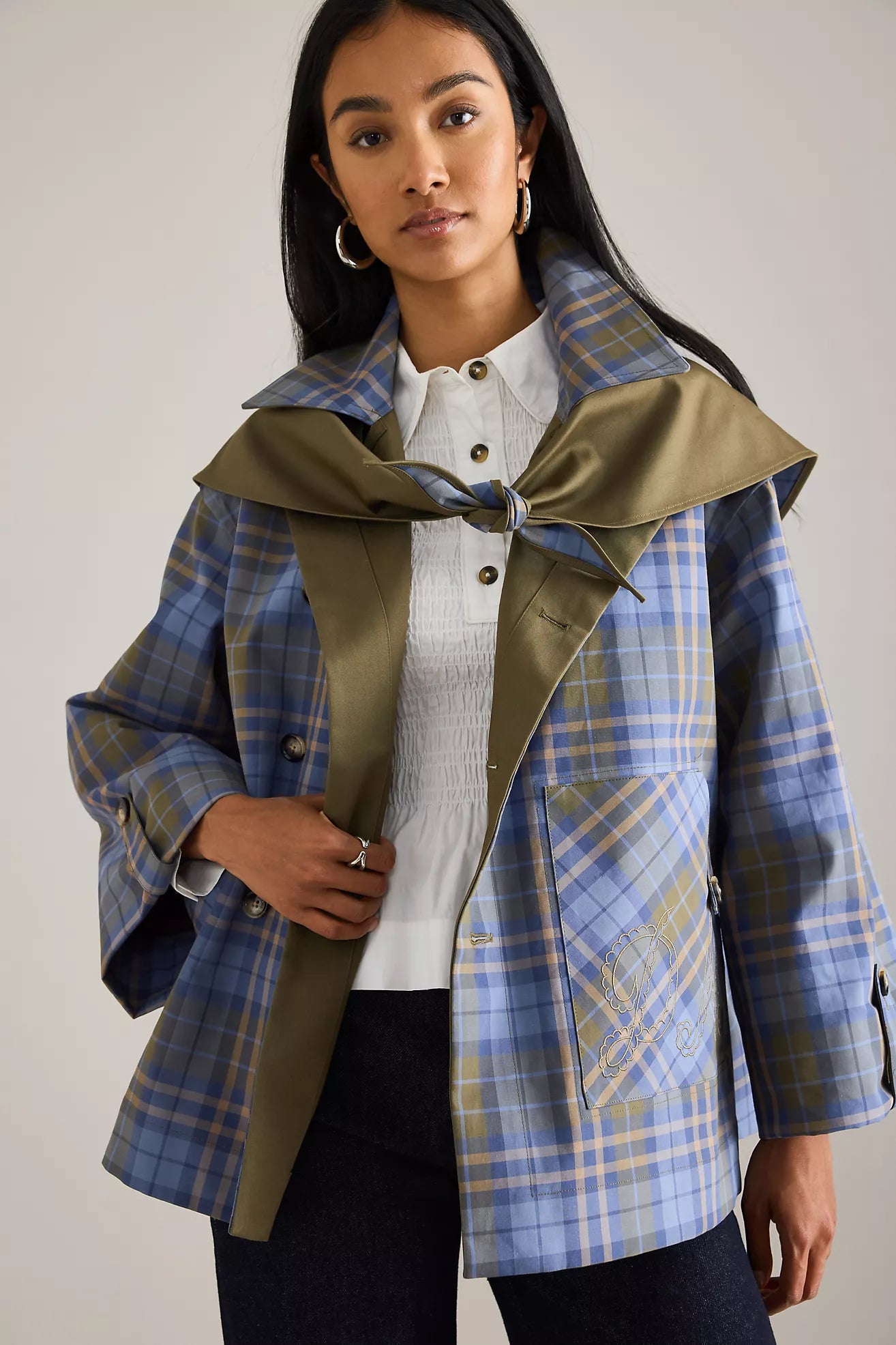 Reversible cropped trench casual jacket for women | Olivia -6