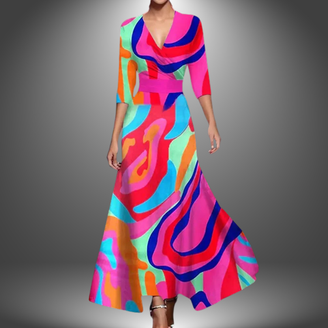 Floral V Neck Long Dress Chic For Women | Maravelle