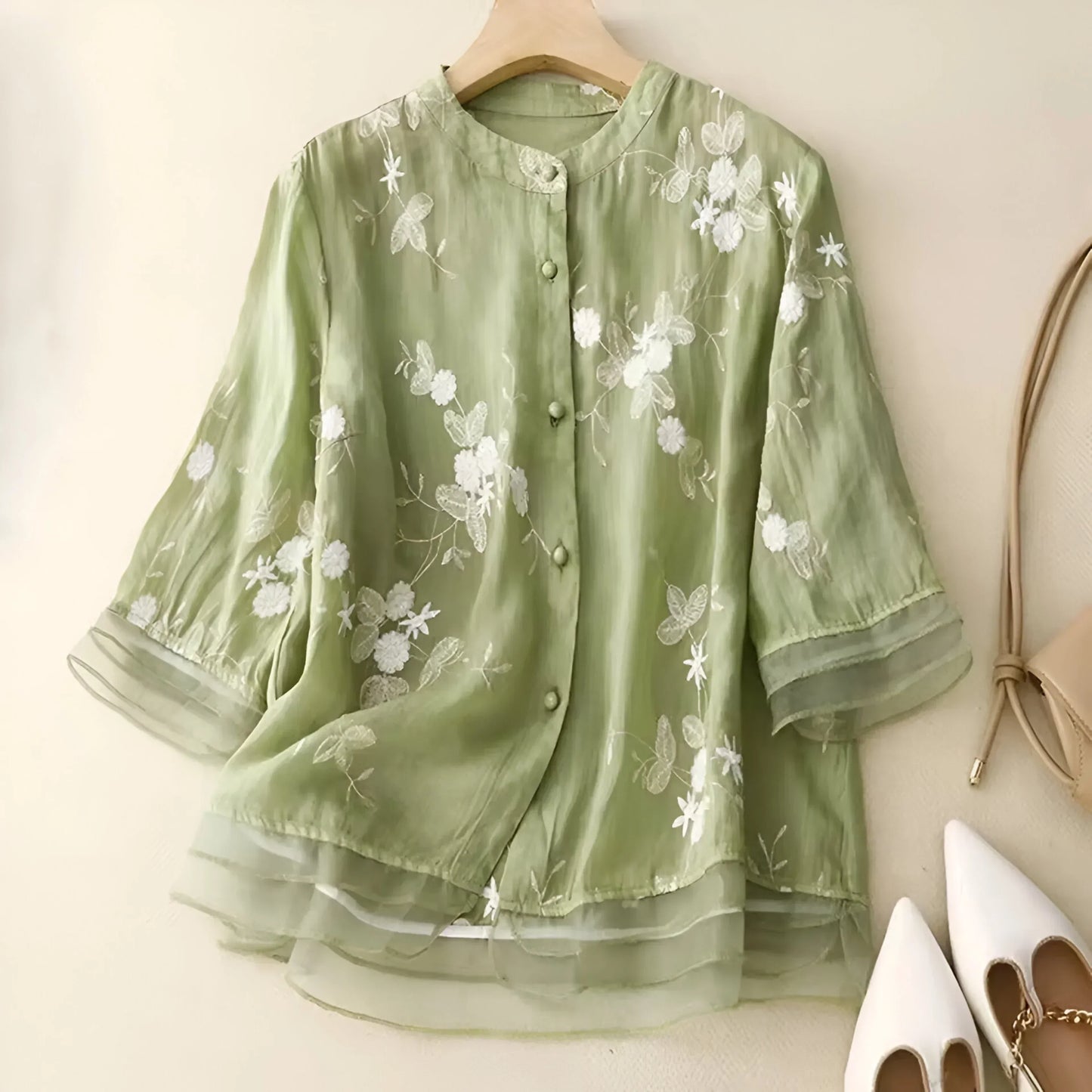Embroidered Floral Button Blouse Chic For Women | Liora