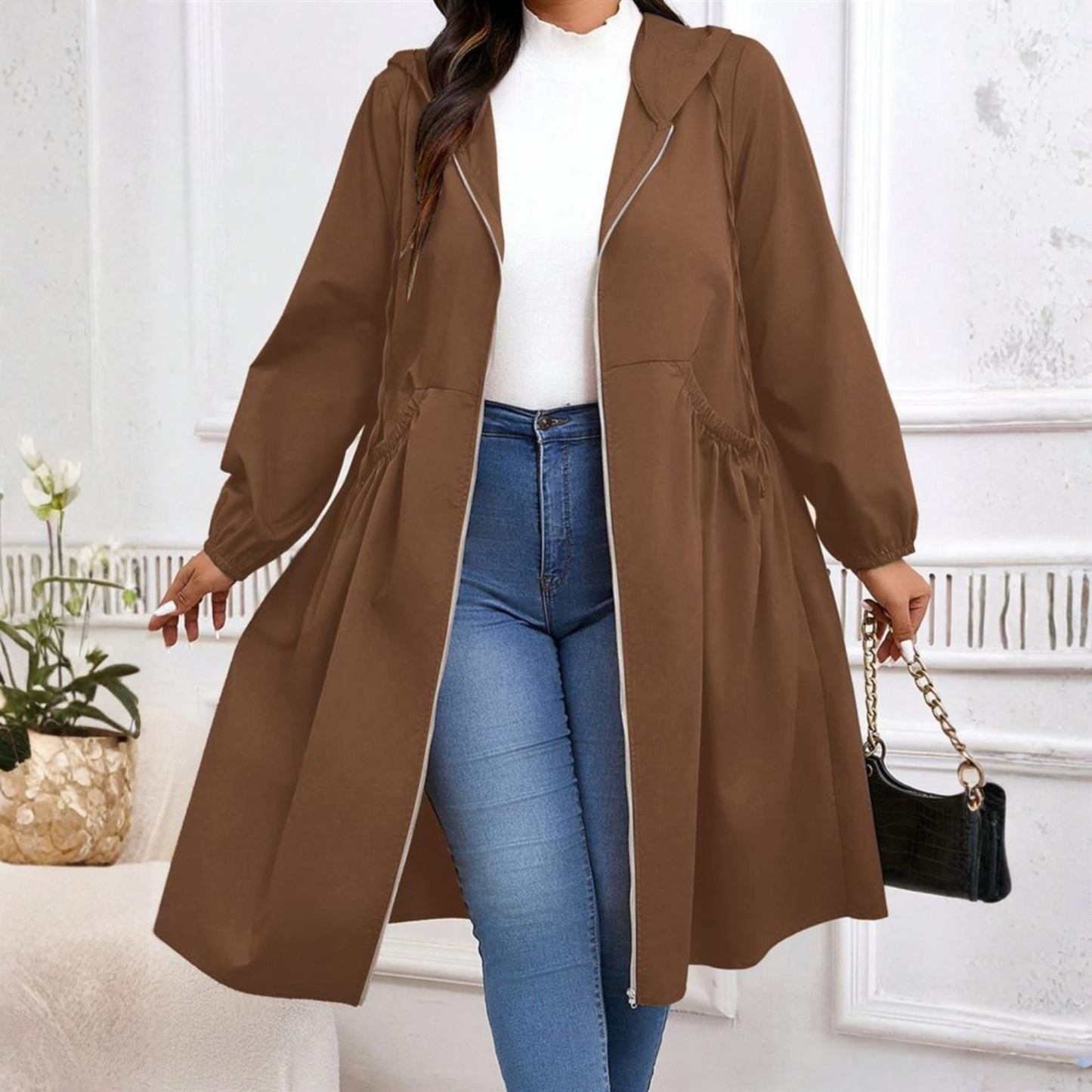 Casual Drawstring Hooded Long Coat Stylish For Women | Elvarina