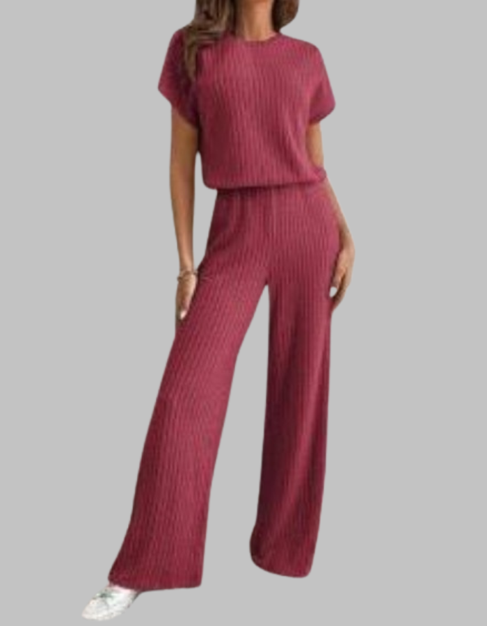 Casual Short Sleeve Top And Trousers Set Stylish For Women | Elamirae