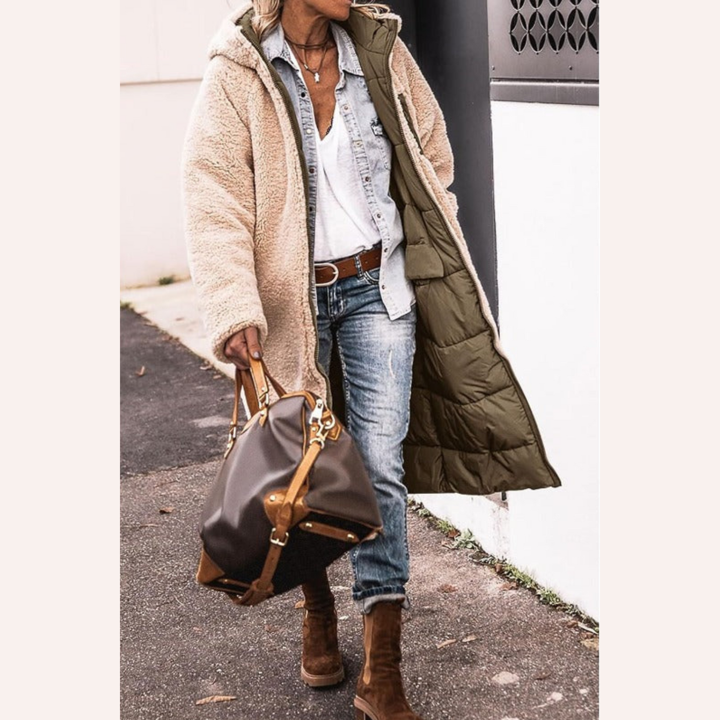 Elegant reversible everyday two-look coat for women | Amelia -14