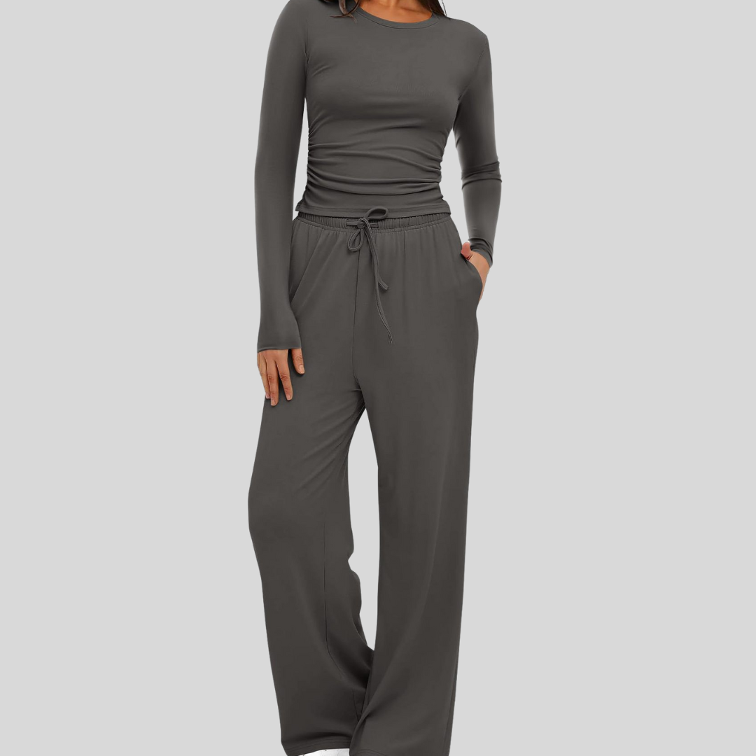 Casual Long Sleeve Top And Wide Leg Trousers Set Stylish For Women | Virella