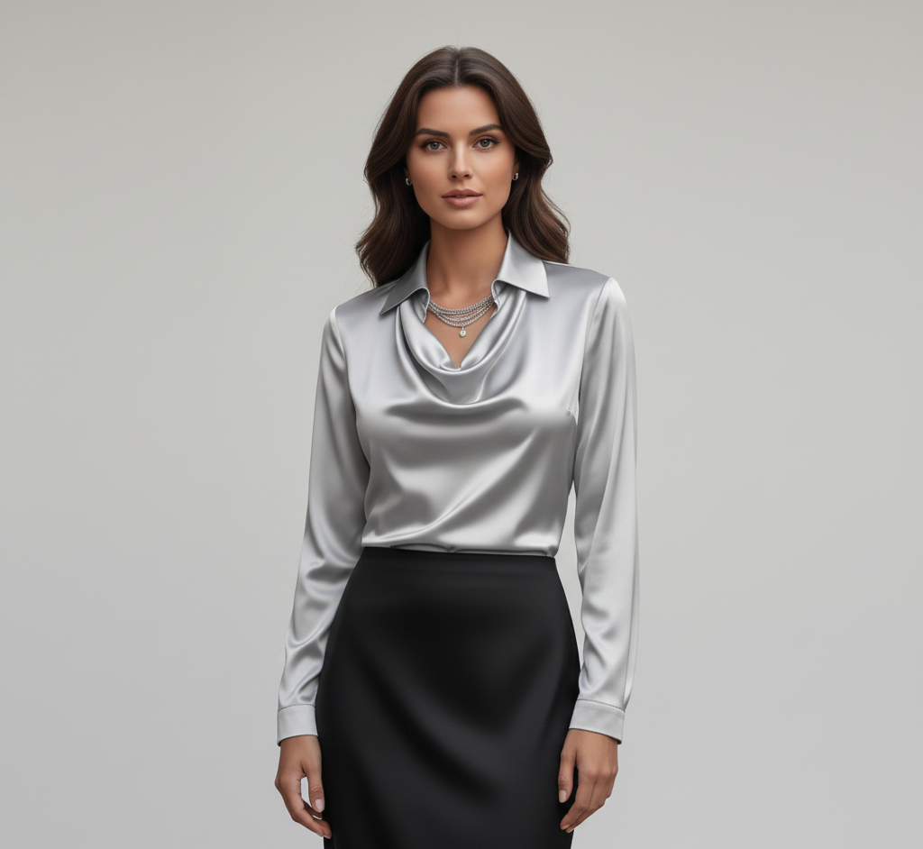 Refined gathered long-sleeve blouse for women -12