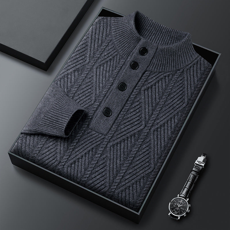 Textured Button Neck Sweater Cozy for Men | Leandro