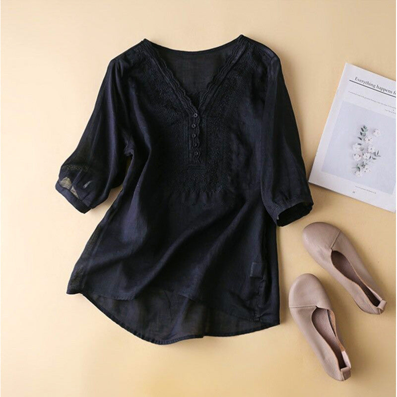 Breathable linen relaxed blouse for women | Luciana - 5