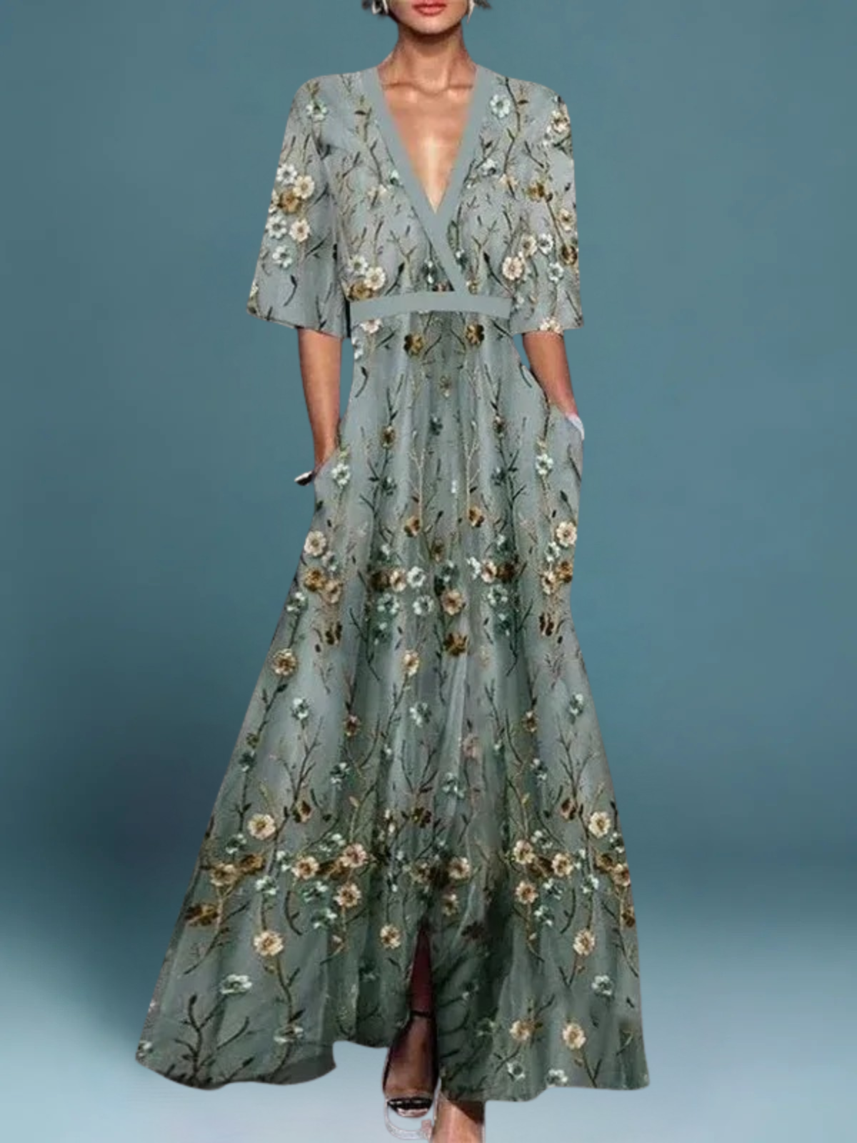 Floral V Neck Long Dress Chic For Women | Cora