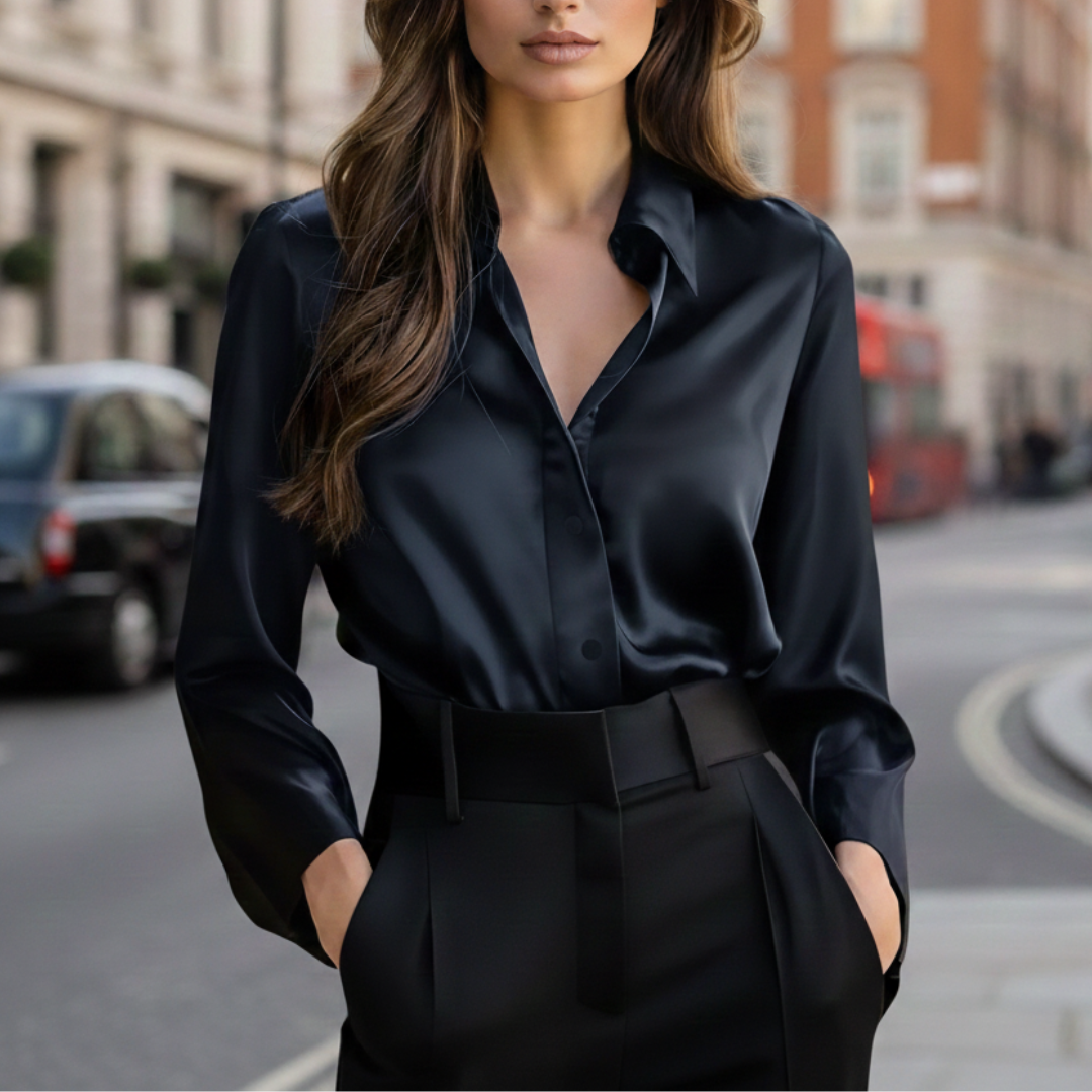 Silky Finish Button Front Blouse Chic For Women | Liorenne