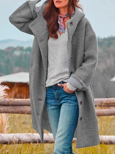 Hooded Button Front Long Coat Stylish For Women | Linnea