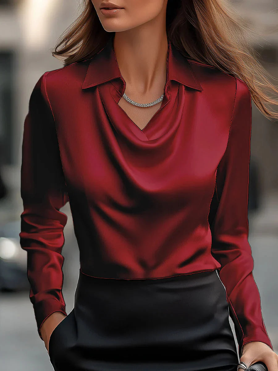 Elegant satin draped neckline blouse for women | Vanaya -11