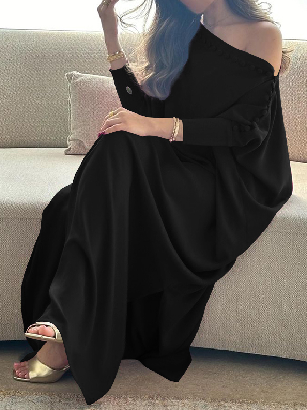 H-line loose buttoned solid-colour maxi dress for women - 8