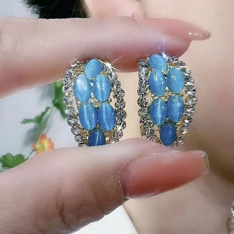 Elegant crystal oval stud earrings for women | Aaliyah - 1
