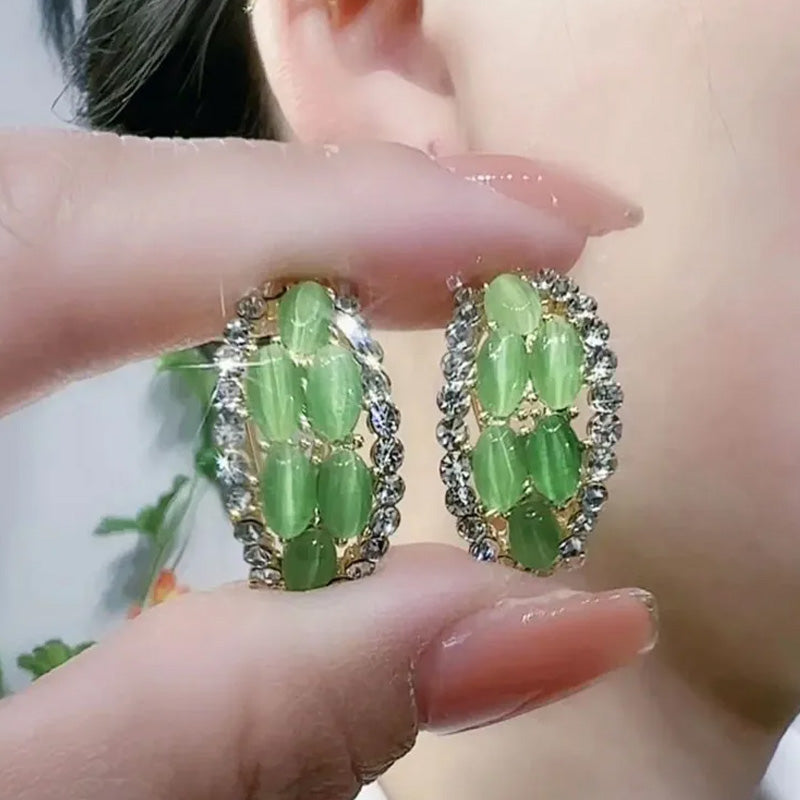 Elegant everyday crystal oval stud earrings for women | Aaliyah -2
