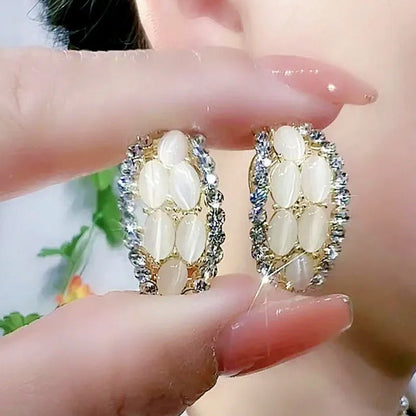 Elegant everyday crystal oval stud earrings for women | Aaliyah -3