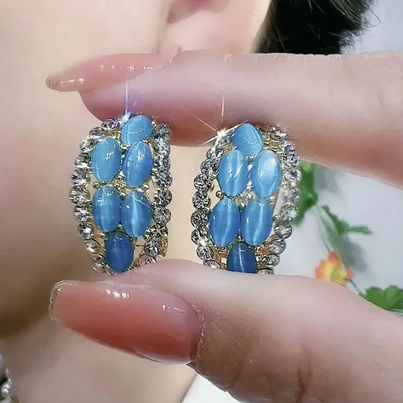 Elegant crystal oval stud earrings for women | Aaliyah - 4