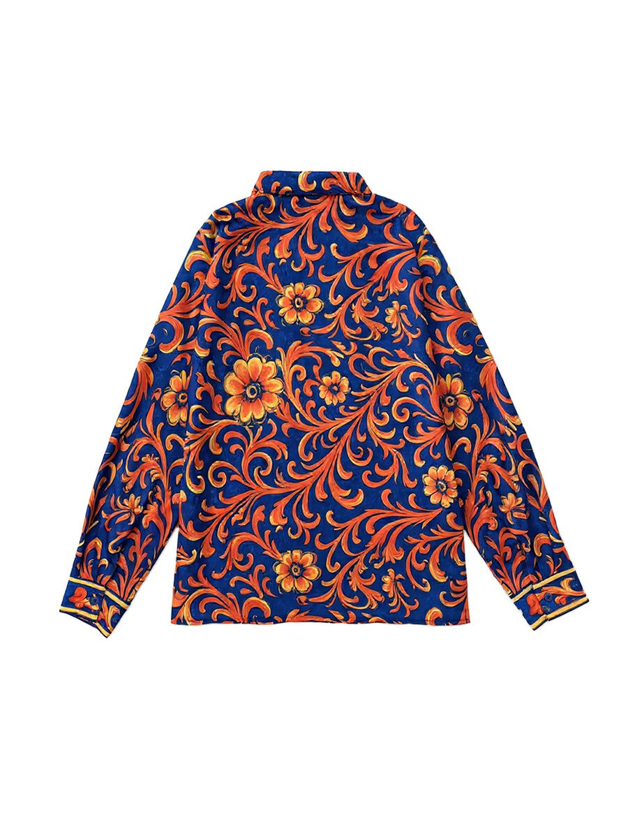 Long-sleeve buttoned flower print lapel blouse for women - 6