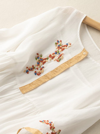 Embroidered ethnic cotton-linen maxi dress for women | Zara - 5