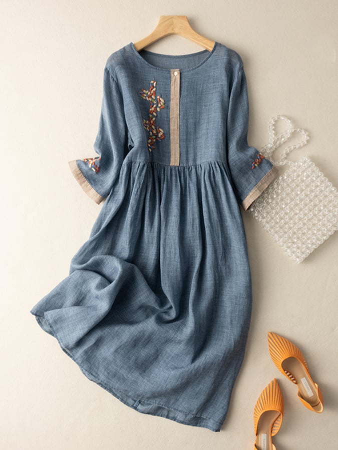 Embroidered ethnic cotton-linen maxi dress for women | Zara - 4