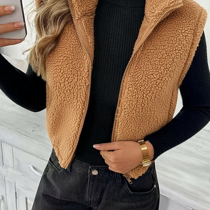 Stylish sleeveless teddy fleece gilet for women | Delia -14