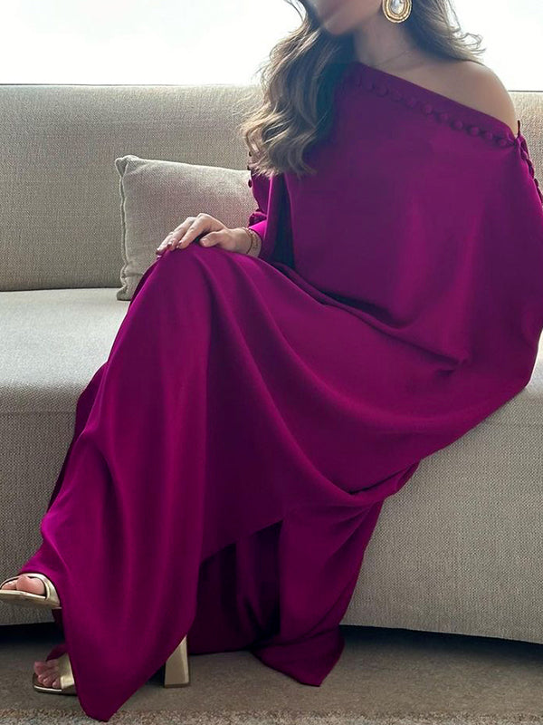 H-line loose buttoned solid-colour maxi dress for women - 3