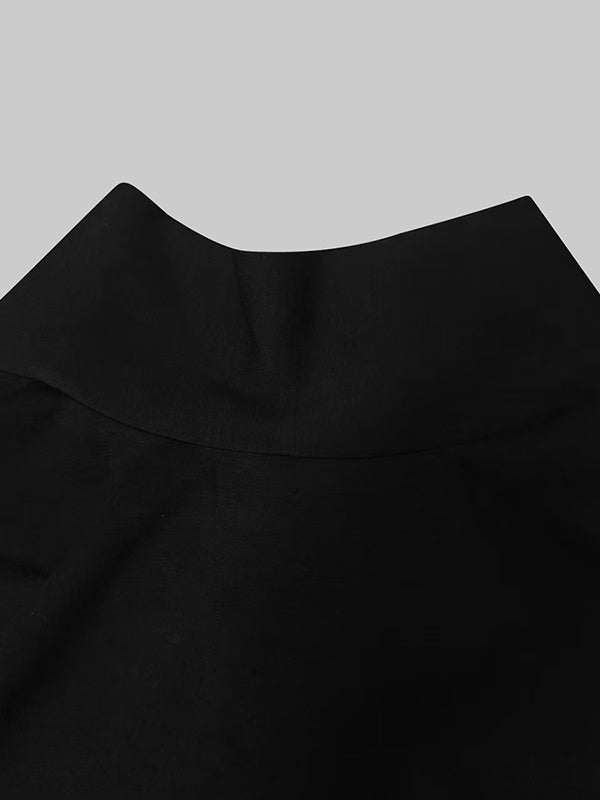 Loose puff-sleeve buttoned mock-neck maxi dress for women - 5