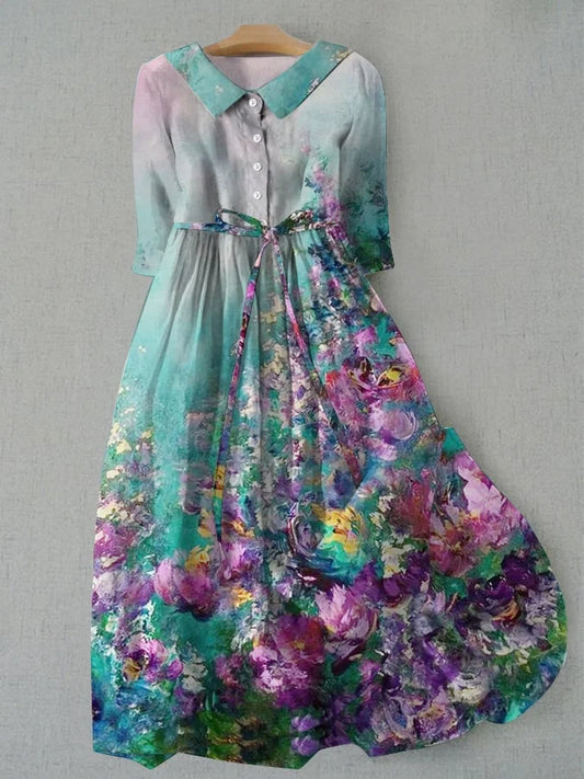 Relaxed floral everyday tie-waist dress for women | Tessa -1