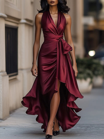 Glamorous satin halter evening gown for women - 7