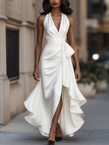Glamorous satin halter evening gown for women - 9