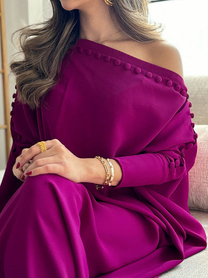 H-line loose buttoned solid-colour maxi dress for women - 4