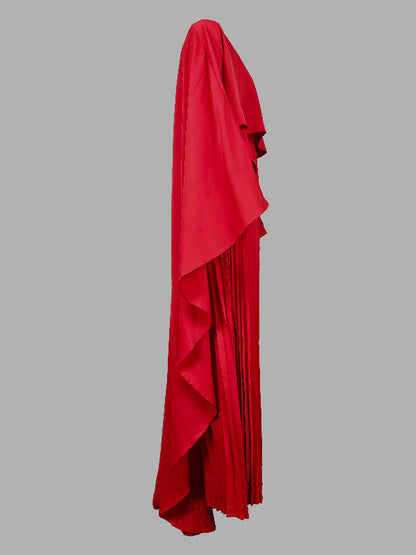 Cape high-low pleated round-neck evening maxi dress for women - 14