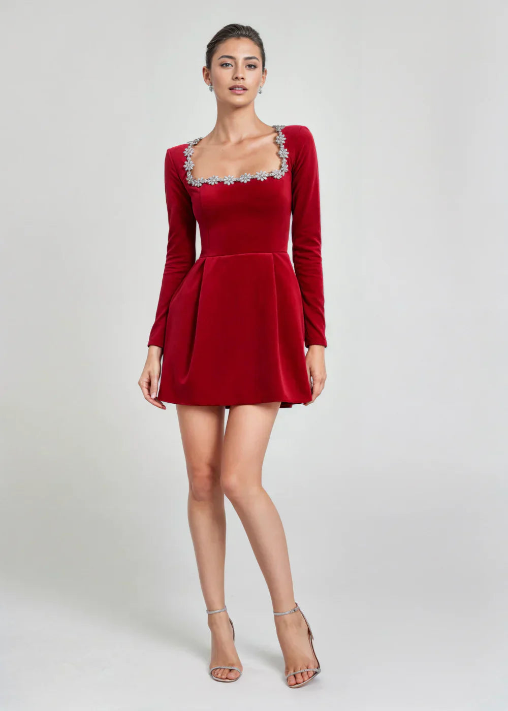 Elegant drape-neck velvet dress for women | Willow - 9