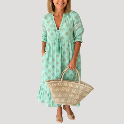 Stylish long-sleeve boho midi dress for women -3