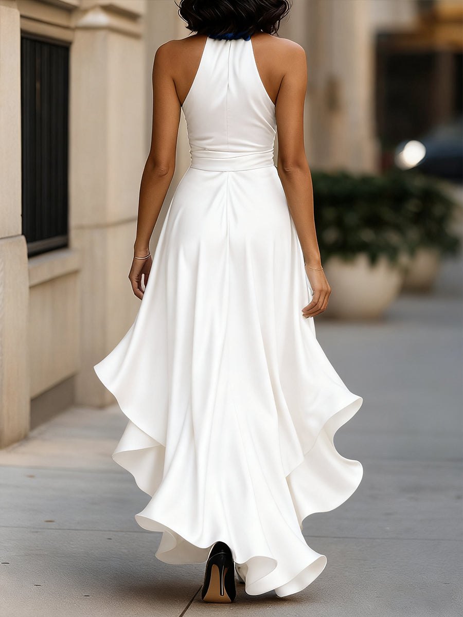 Glamorous satin halter evening gown for women - 10