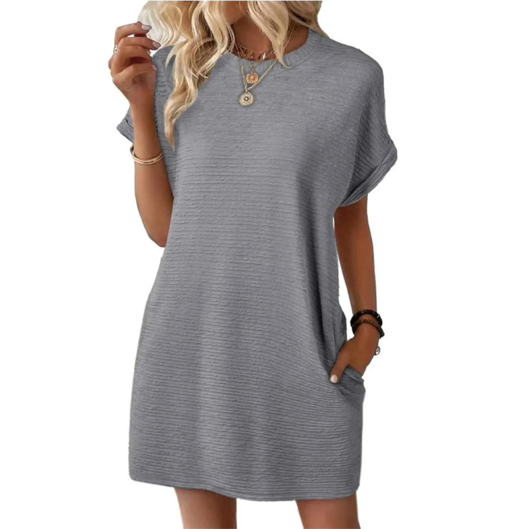 Casual Minimalist Round Neck Dress Chic For Women | Lurelle