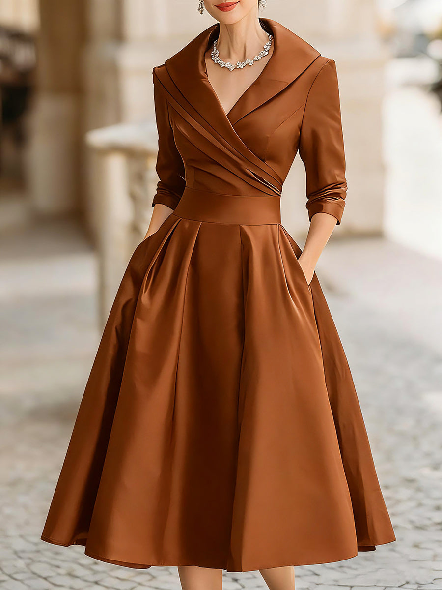Elegant vintage satin midi dress for women - 15
