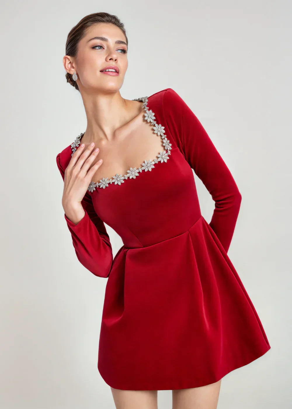 Elegant drape-neck velvet dress for women | Willow - 5