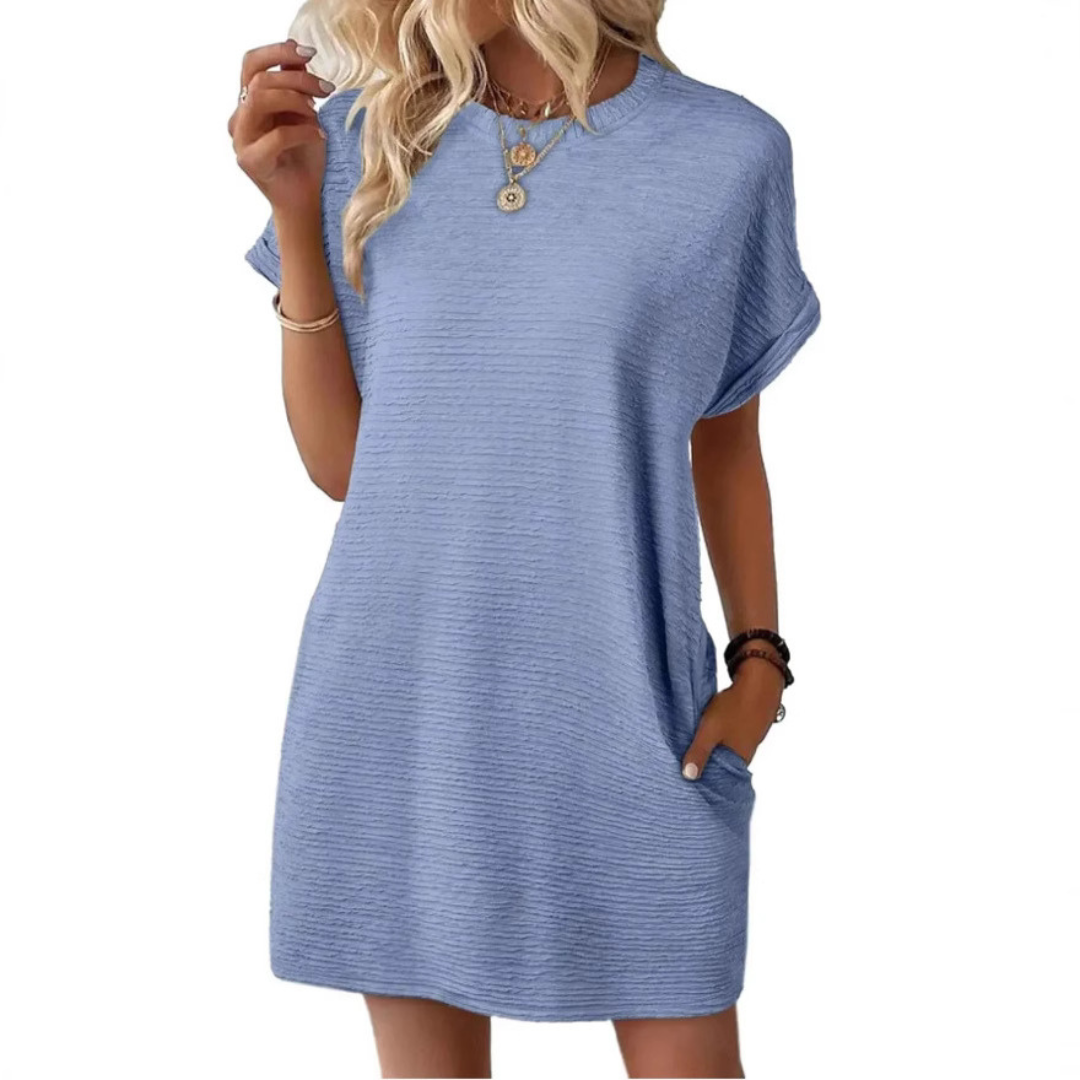 Casual Minimalist Round Neck Dress Chic For Women | Lurelle