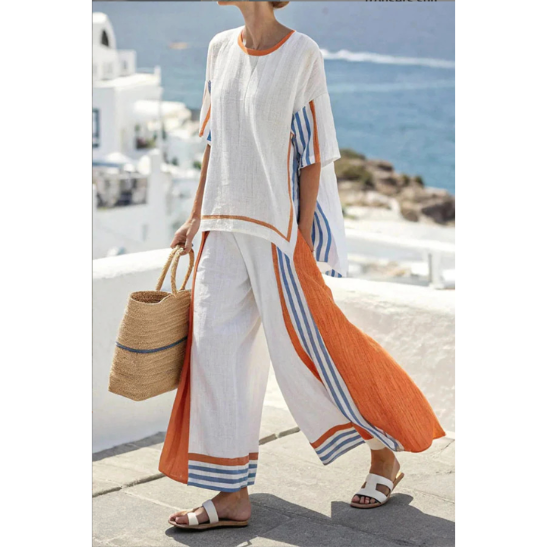 Classic striped everyday relaxed two-piece set for women | Marina -1