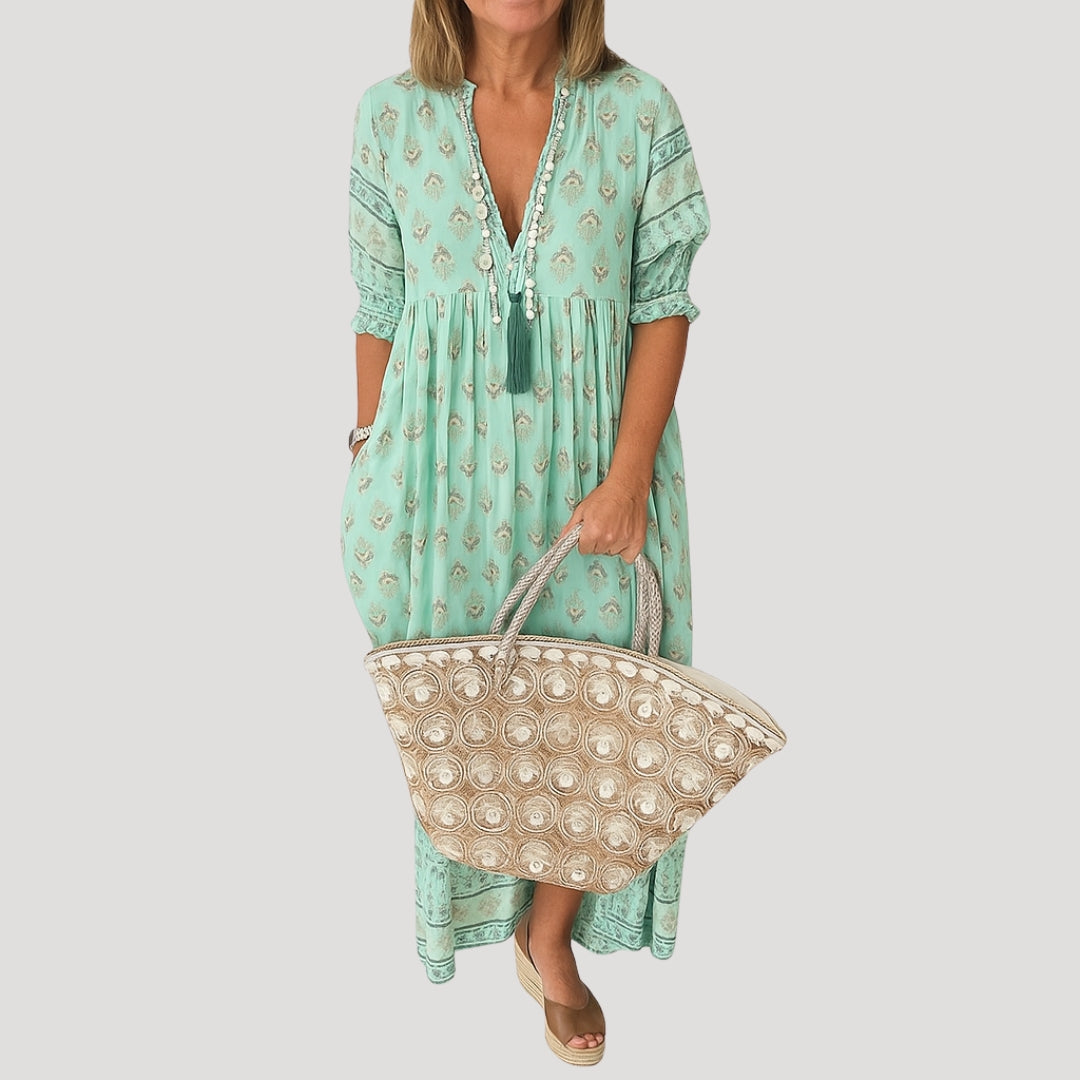 Stylish long-sleeve boho midi dress for women -5