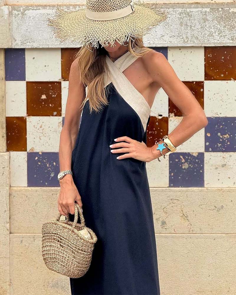 Cross Neck Long Dress Chic For Women | Selmira