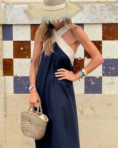 Cross Neck Long Dress Chic For Women | Selmira