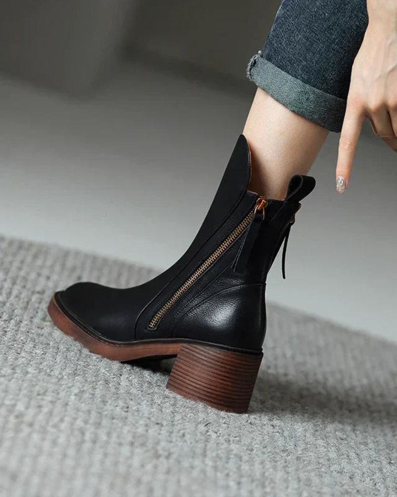 Classic elegant heeled leather ankle boots for women | Valorine -1
