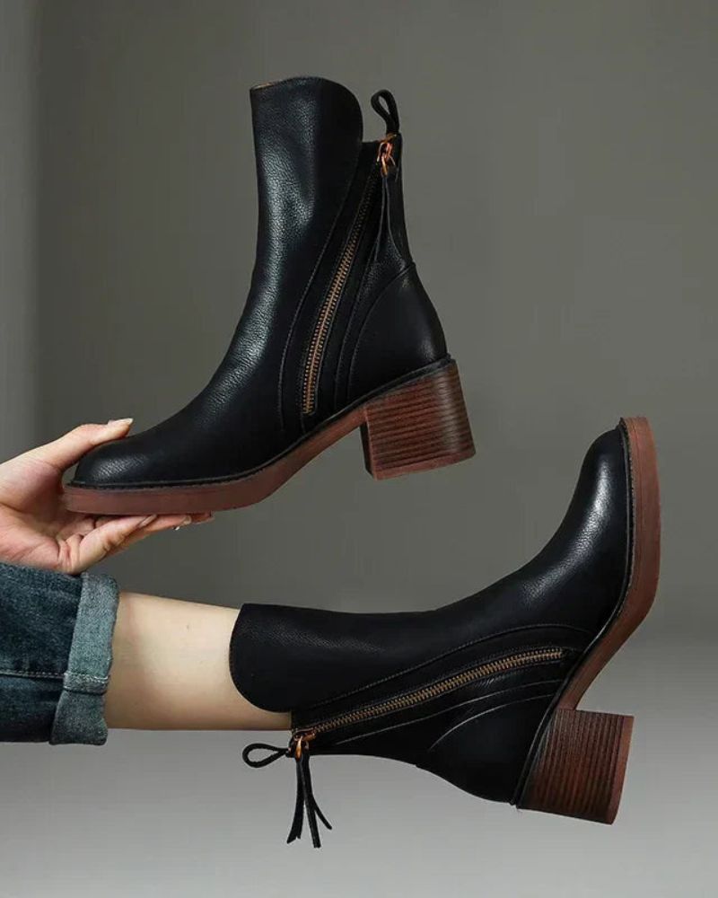 Classic elegant heeled leather ankle boots for women | Valorine -2