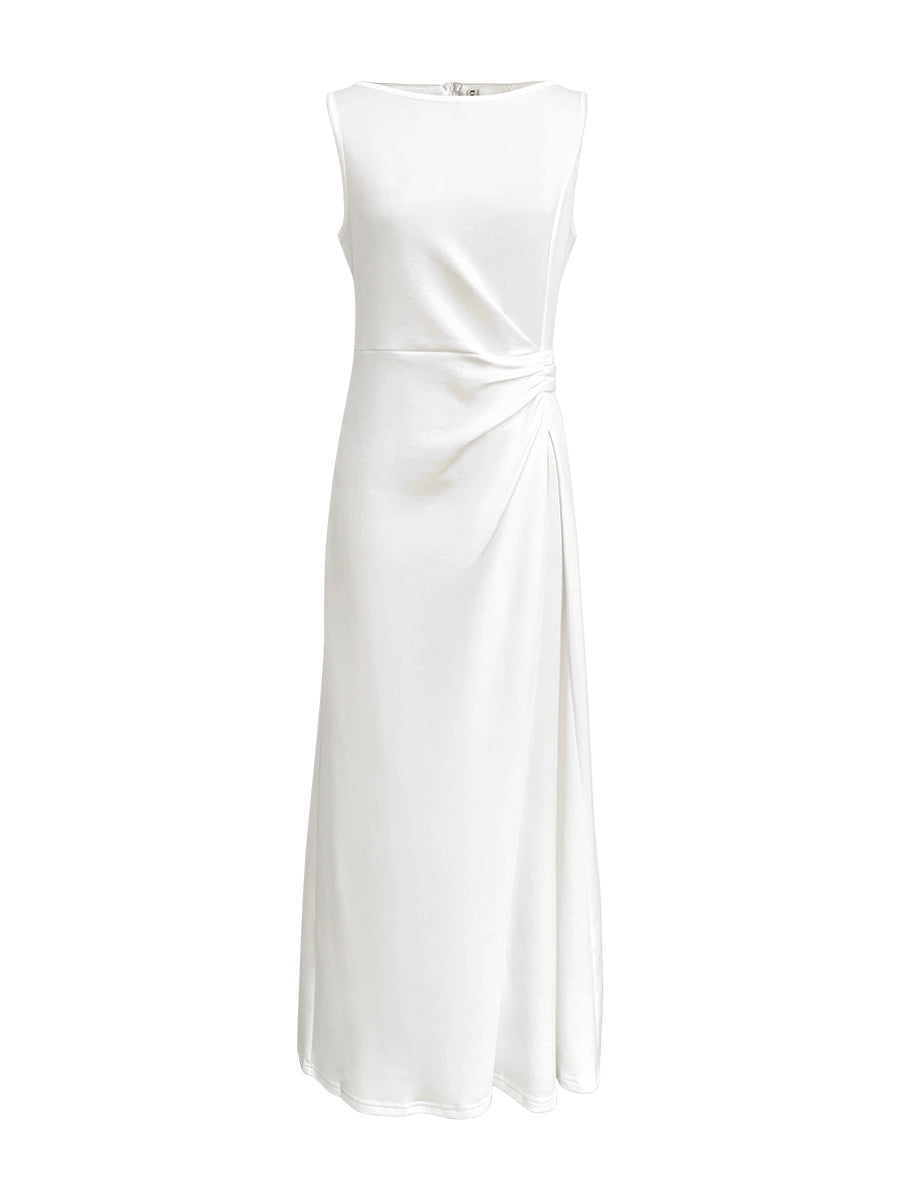 Sleeveless gauze pleated round-neck evening maxi dress for women - 7