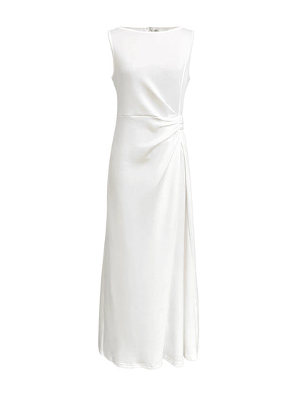 Sleeveless gauze pleated round-neck evening maxi dress for women - 7