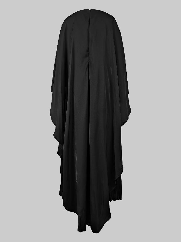 Cape high-low pleated round-neck evening maxi dress for women - 17